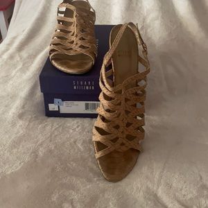 Cage heels in a beautiful nude honey shade by Stuart Weitzman